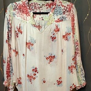 Lucky Brand Floral Blouse in Red and Blue